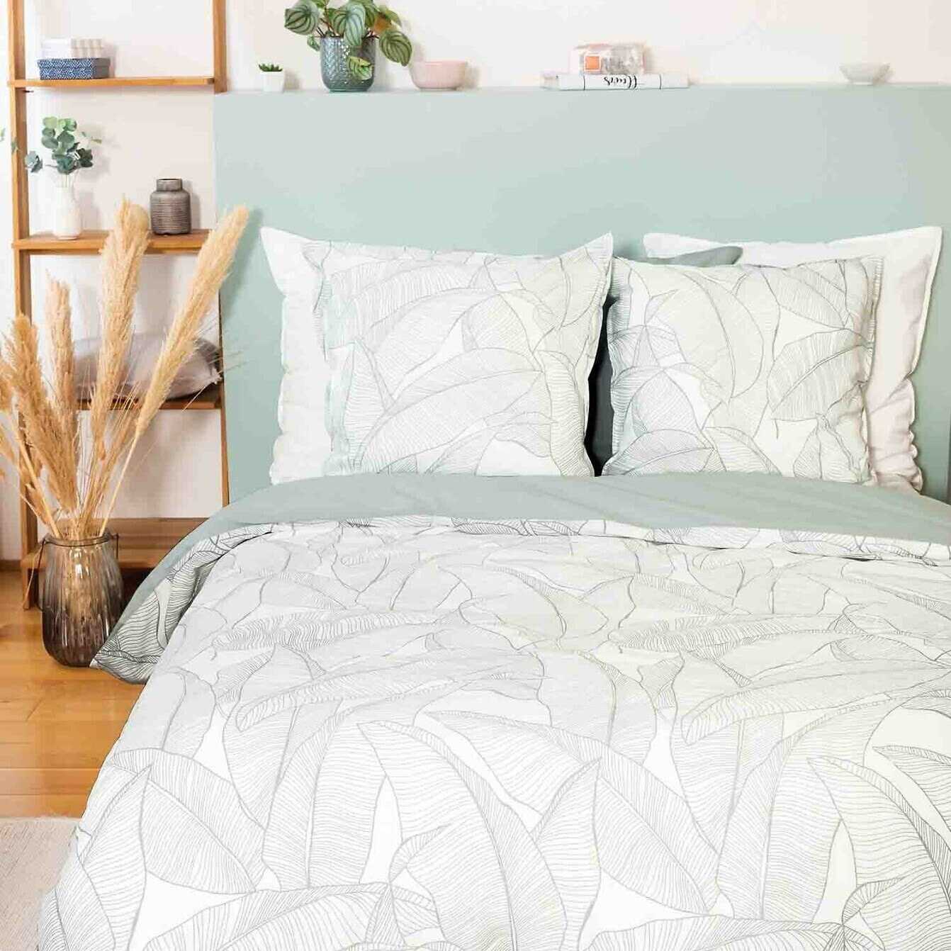 Parure Housse De Couette 3pcs 100% Coton Lave 57 Fils Pampelune