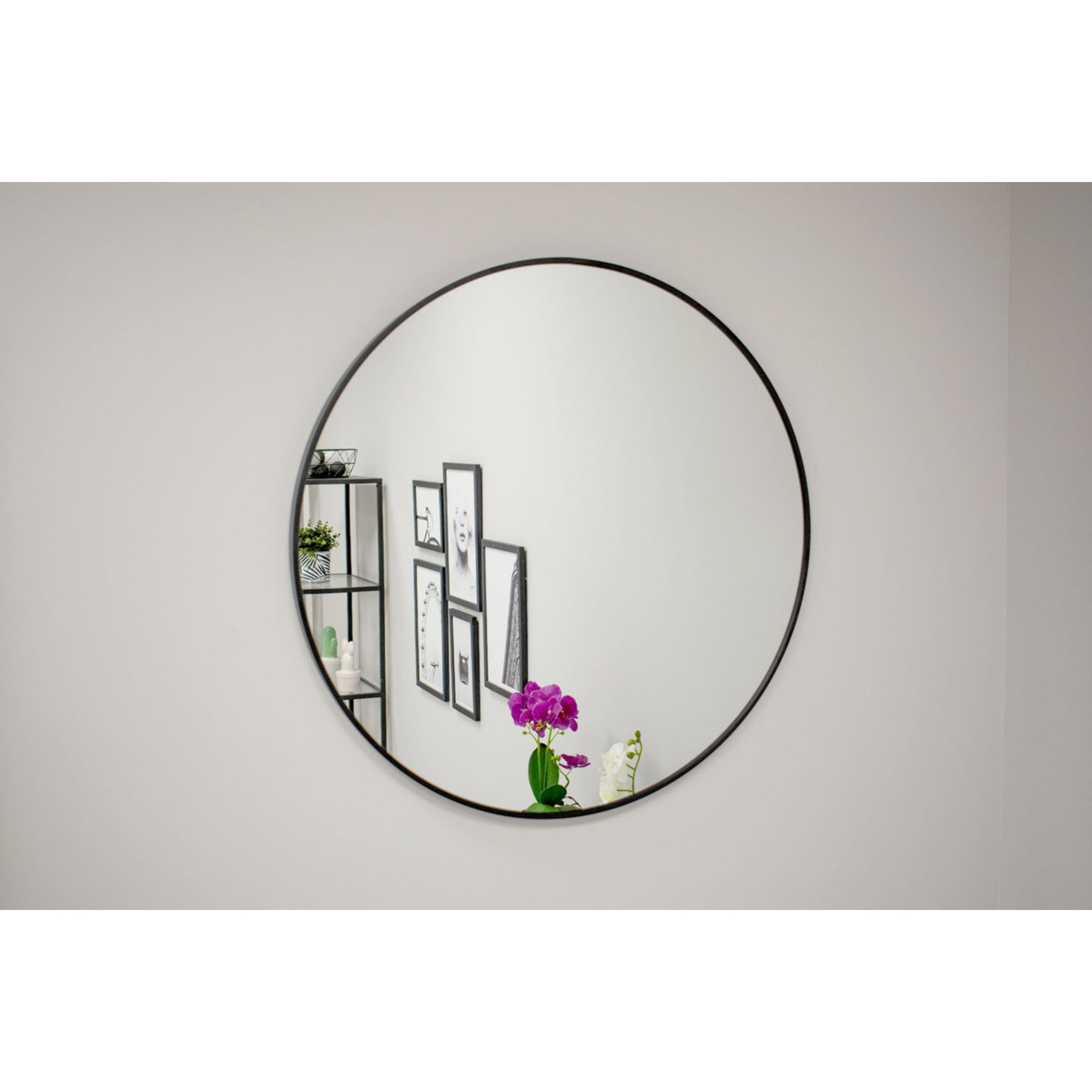 Specchio da parete rotondo con cornice nera sottile 70cm