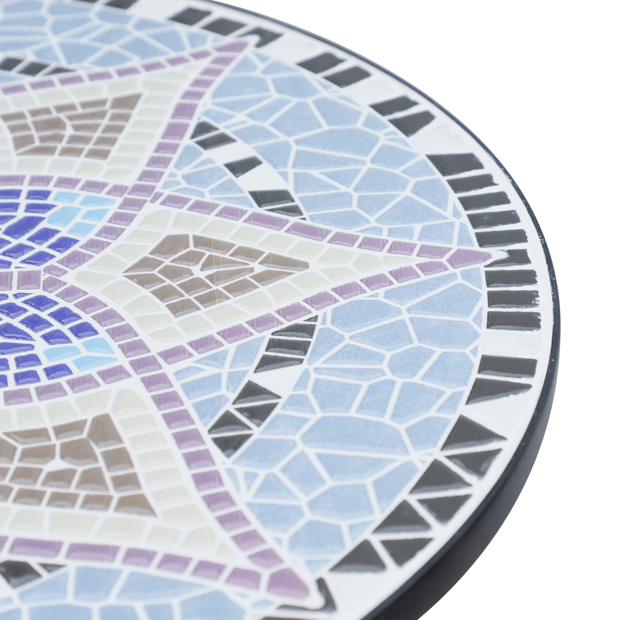 Mesa de Jardín Redonda Mesa de Terraza Exterior Ø60x71 cm con Encimera de Mosaico Decorativo Carga 100 kg Mesa para Exterior Patio Azul y Blanco
