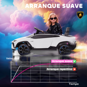 Coche Eléctrico para Niños de +3 Años, Lamborghini, Coche de Batería 12V, con Mando a Distancia 2,4 G, Motor Doble, Ruedas con Suspensión, Faros, Música, USB, Blanco