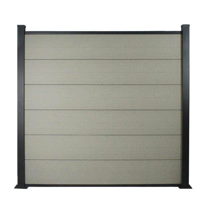 Kit Clôture de 8 x 1.6m composite et aluminium + profilés de finitions - Kit de fixation offert - Gris