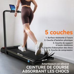 Tapis de marche pliable 1-6Km/h inclinaison réglable 4% max. télécommande affichage LED clé sécurité