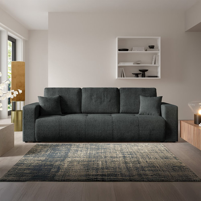 AURORE - Canapé 3 places en tissu texturé gris foncé