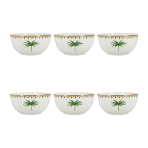 Lot de 6 bols 45cl en porcelaine à motif palmier ATLAS