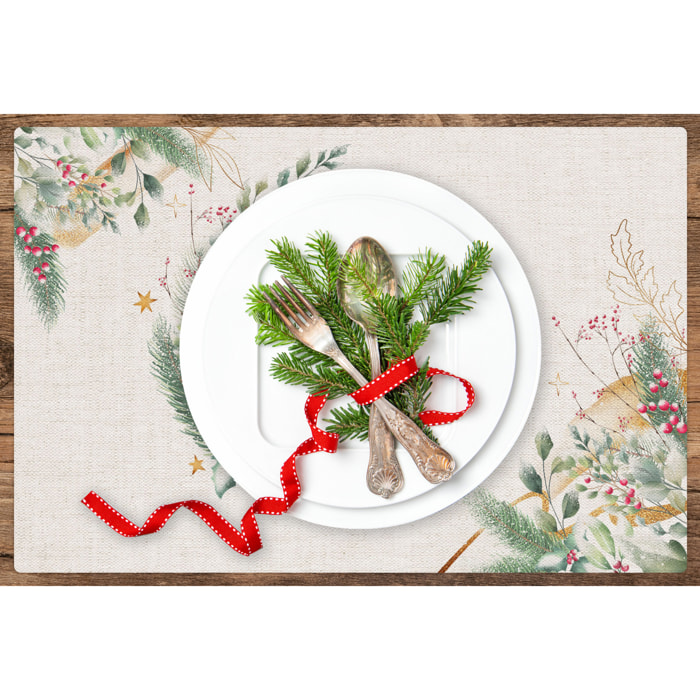 VINILIKO, set de 4 individuales de mesa con Corona de Navidad 4u-30x45 cm