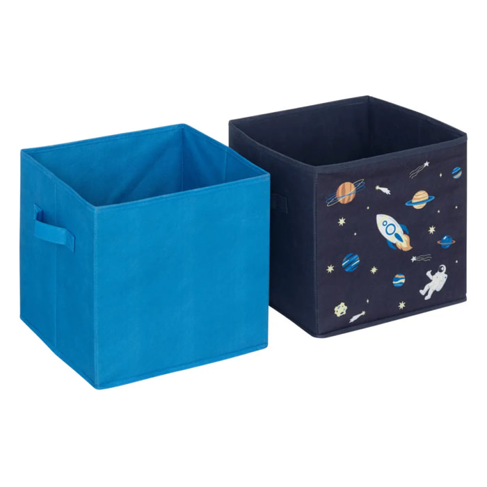 2 bacs rangements enfant "Espace" 29x29cm bleu