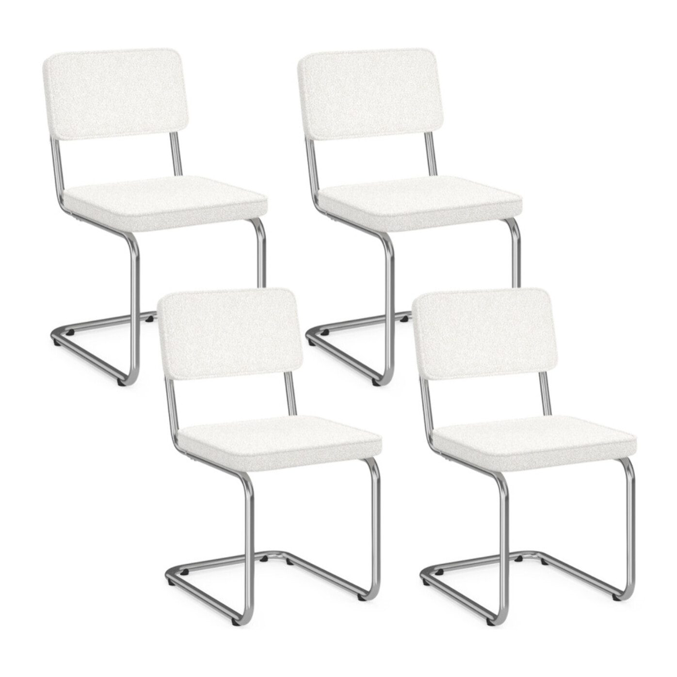 Chaises Naya en bouclette crème et pied métal - lot de 4