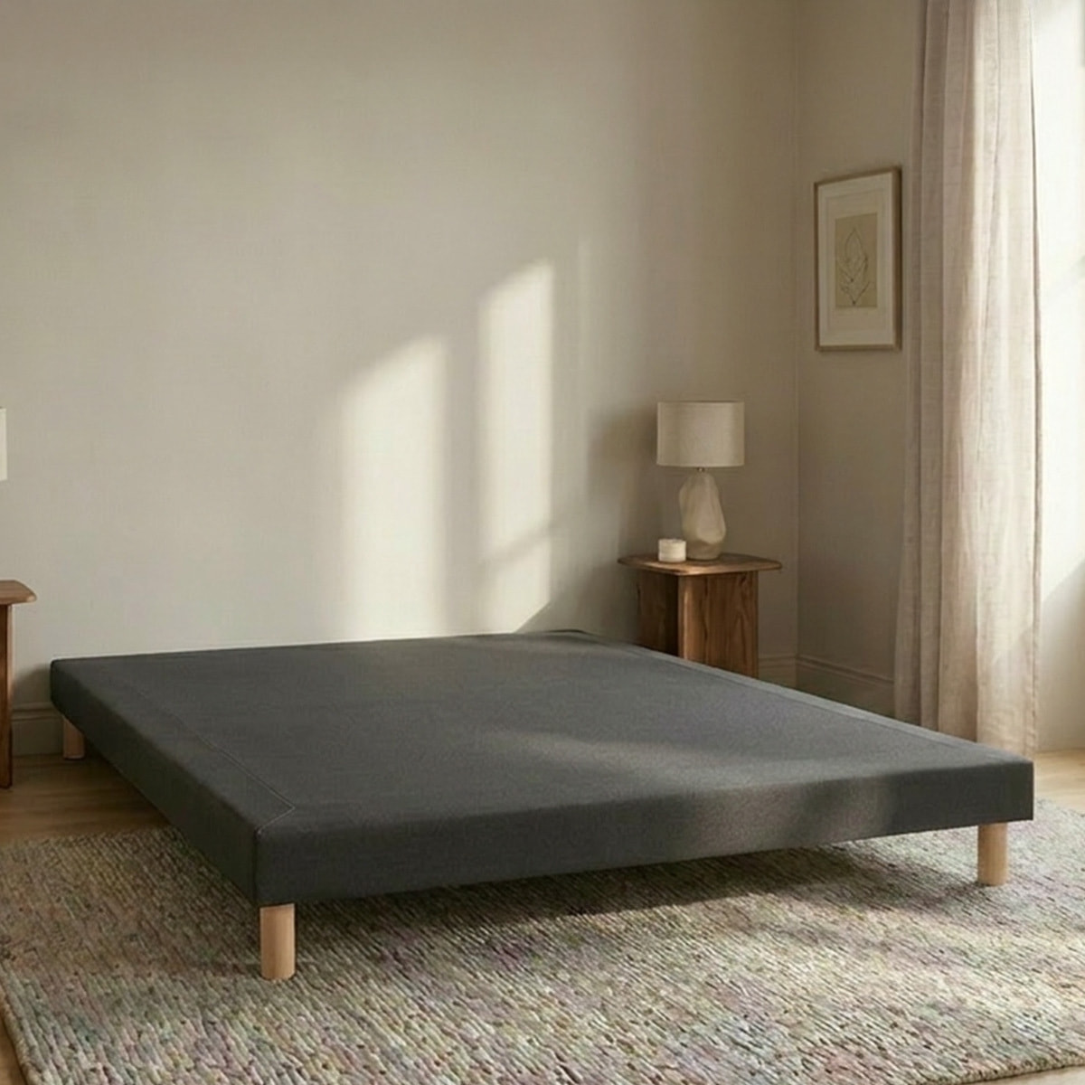 Sommier Tapissier Capucine, Soutien Ferme, Structure Bois Épicéa, robuste et élégant, revêtement Noir