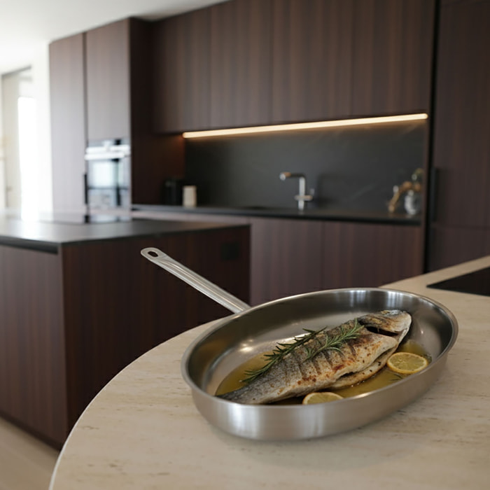 Poêle à poisson en acier inoxydable 37,5cm - tous feux PROFESSIONNEL