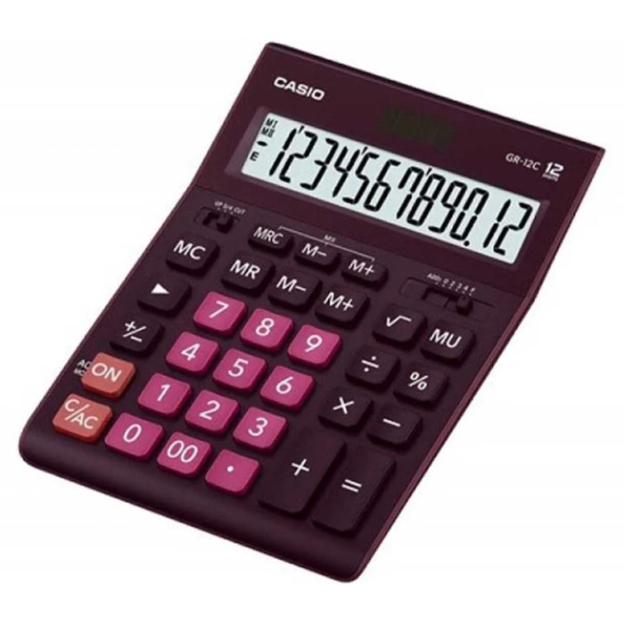 Casio Calculadora modelo GR-12C-WR-W-EPPorcentaje-raiz cuadrada-coma de 3 digito-marcar hacia arriba-selector de redondeo-redondeo automatico-tecla de retroceso-tecla doble cero