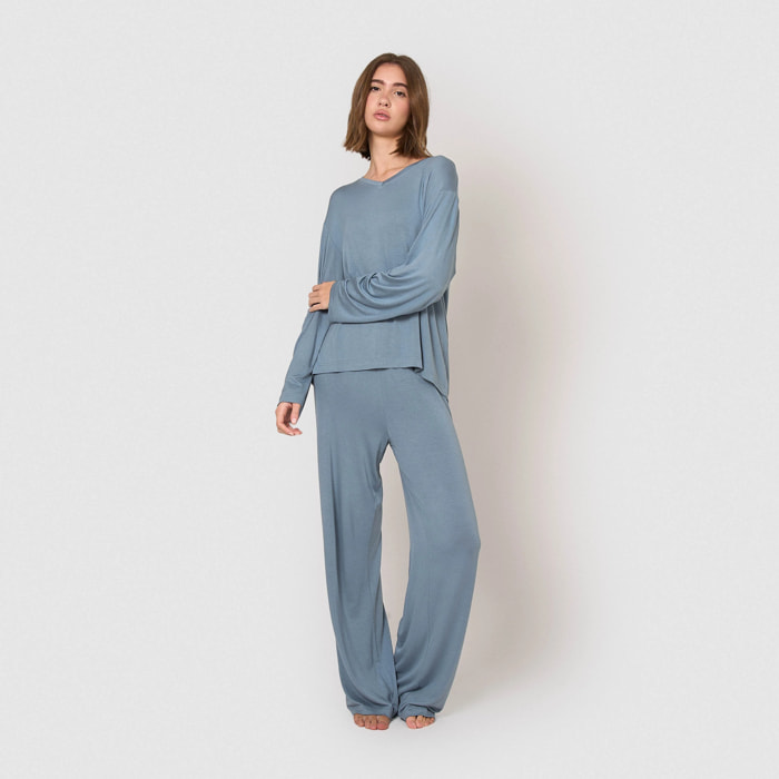 Pijama largo de viscosa índigo