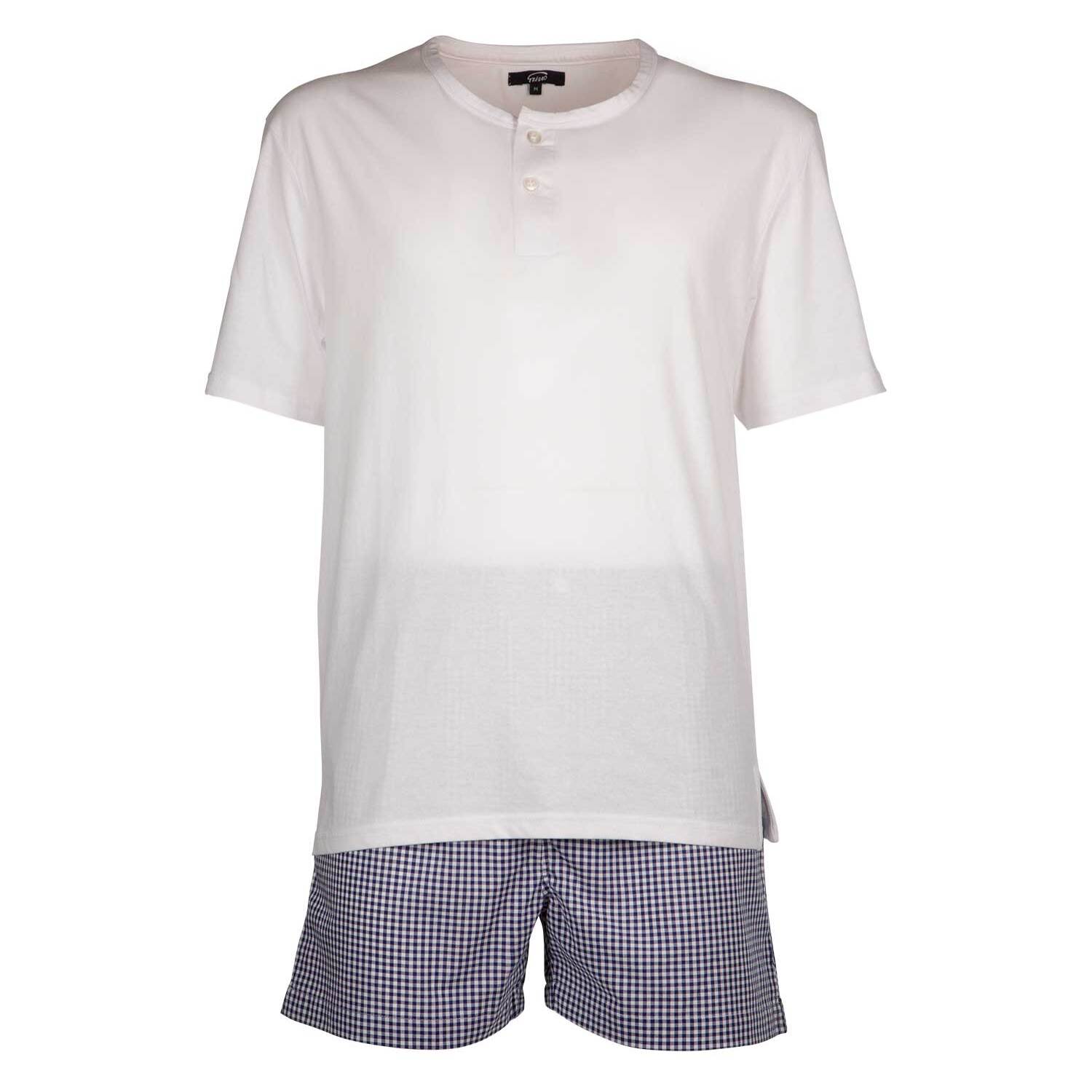 Pigiama leggero UOMO cotone quadretto bianco e blu