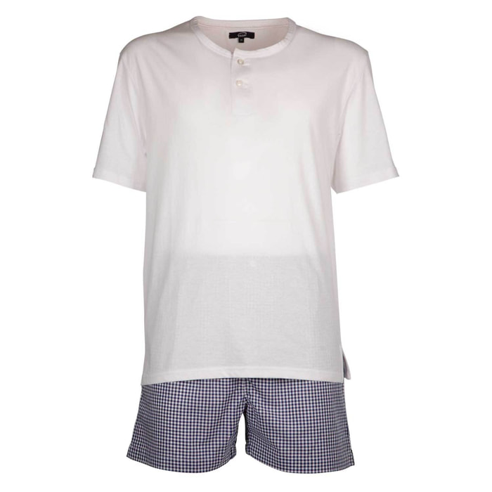 Pigiama leggero UOMO cotone quadretto bianco e blu