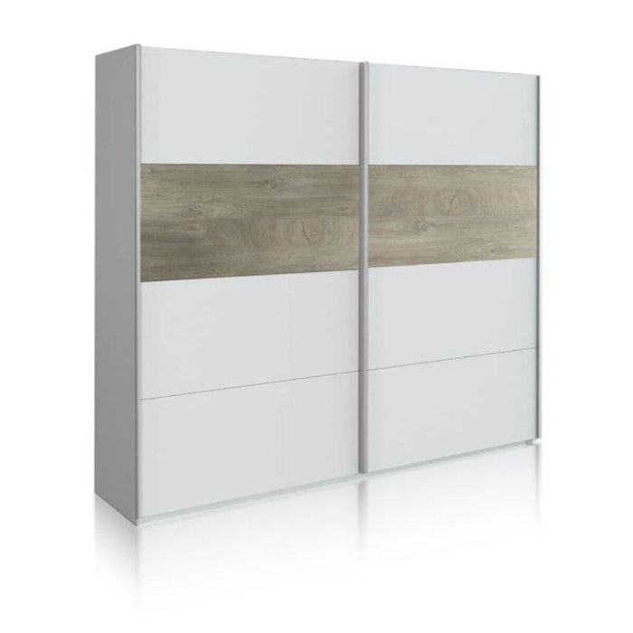 Armario Brike 180 2 puertas correderas Blanco Artik (Blanco Mate) – Roble Alaska