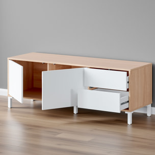 Mobile Tv Credenza Soggiorno Porta Televisione Madia Design Moderno Arredo Casa Mobile Basso Tv Melaminico 130 x 41 x 47 Cm Rovere E Bianco Opaco