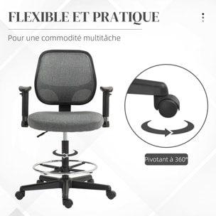 Chaise de bureau assise haute réglable accoudoirs réglables pivotante 360° tissu gris chiné