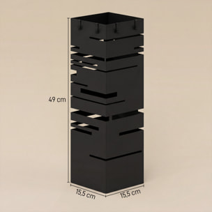 ParagÃƒÂ¼ero Metálico, Soporte de Paraguas con 4 Ganchos y Bandeja de Goteo Extraíble, ParagÃƒÂ¼ero Negro para Entrada, Oficina, 15,5x15,5x49 cm