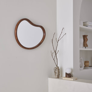 Miroir organique en bois de sapin 65cm épaisseur 3cm coloris noyer idéal entrée. chambre ou salle de bain