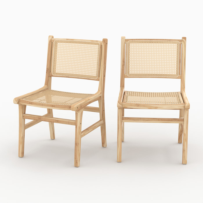 Lot de 2 chaises en bois de teck et rotin - Kyla