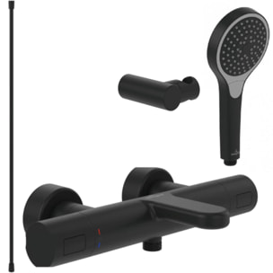 Pack mitigeur baignoire thermostatique Universal Taps & Fittings rond Noir mat avec ensemble