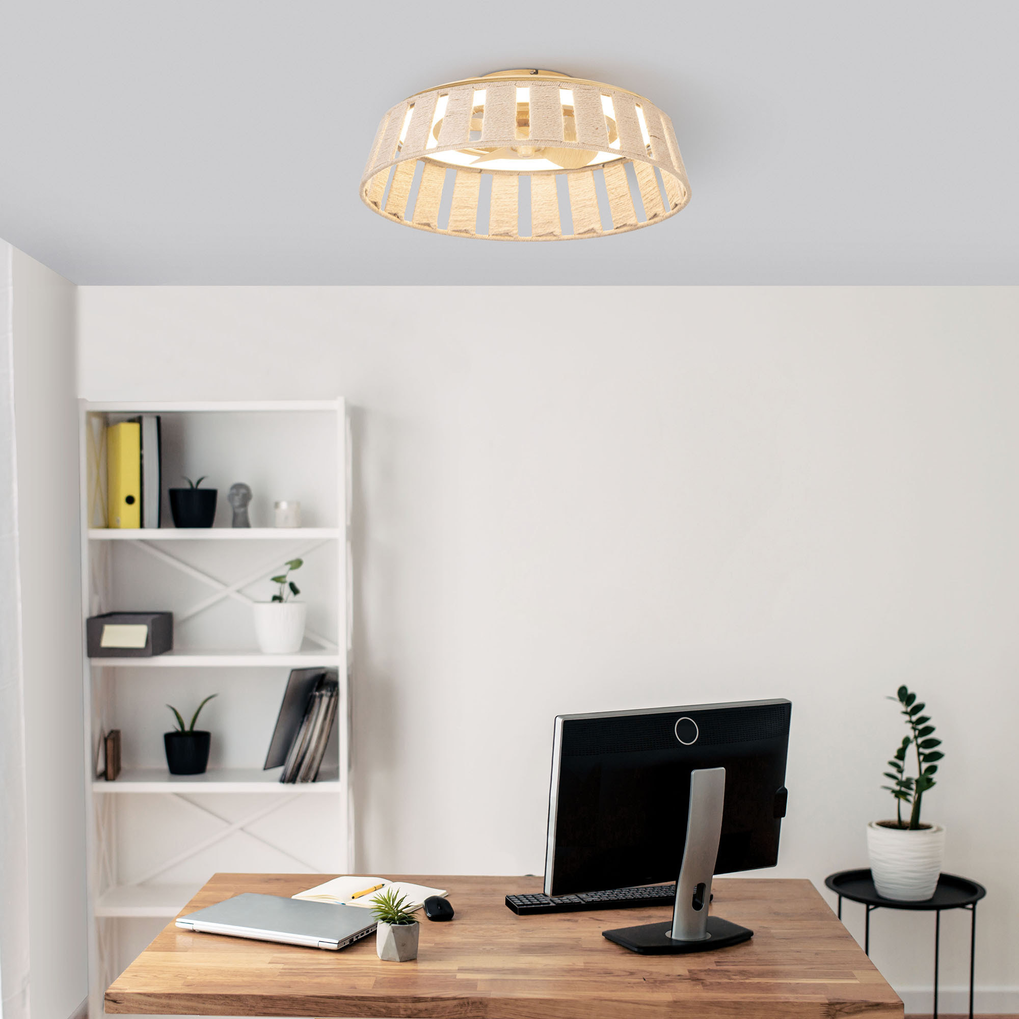 Forlight Mim - Ventilador de Techo con Lámpara LED sin Aspas con Pantalla de Cuerda Trenzada 6 Velocidades Luz Regulable