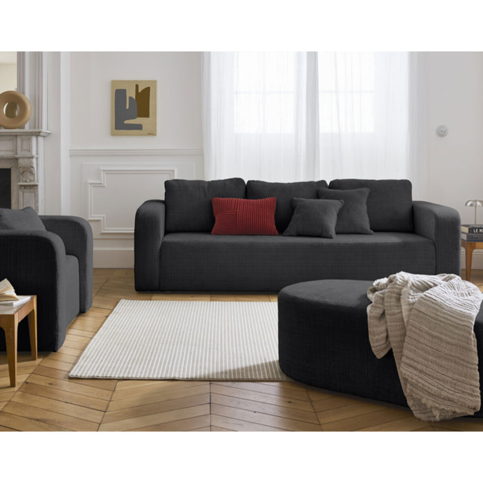 Miro - canapé droit 3 places - convertible avec coffre - en velours texturé - Gris Anthracite