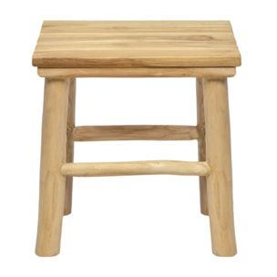 Petit tabouret carré artisanal 30 cm de haut en bois de teck - KIDA