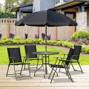 Conjunto de Muebles para Jardín con 4 Sillas 1 Mesa y 1 Parasol Texteline Aluminio y Poliéster Negro