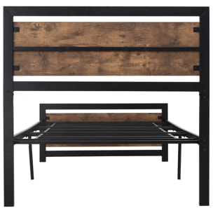 Lit simple design industriel - tête de lit, pied de lit et sommier - dim. 195L x 97l x 103H cm - compatible matelas 190L x 90l cm - acier noir MDF aspect bois avec veinage