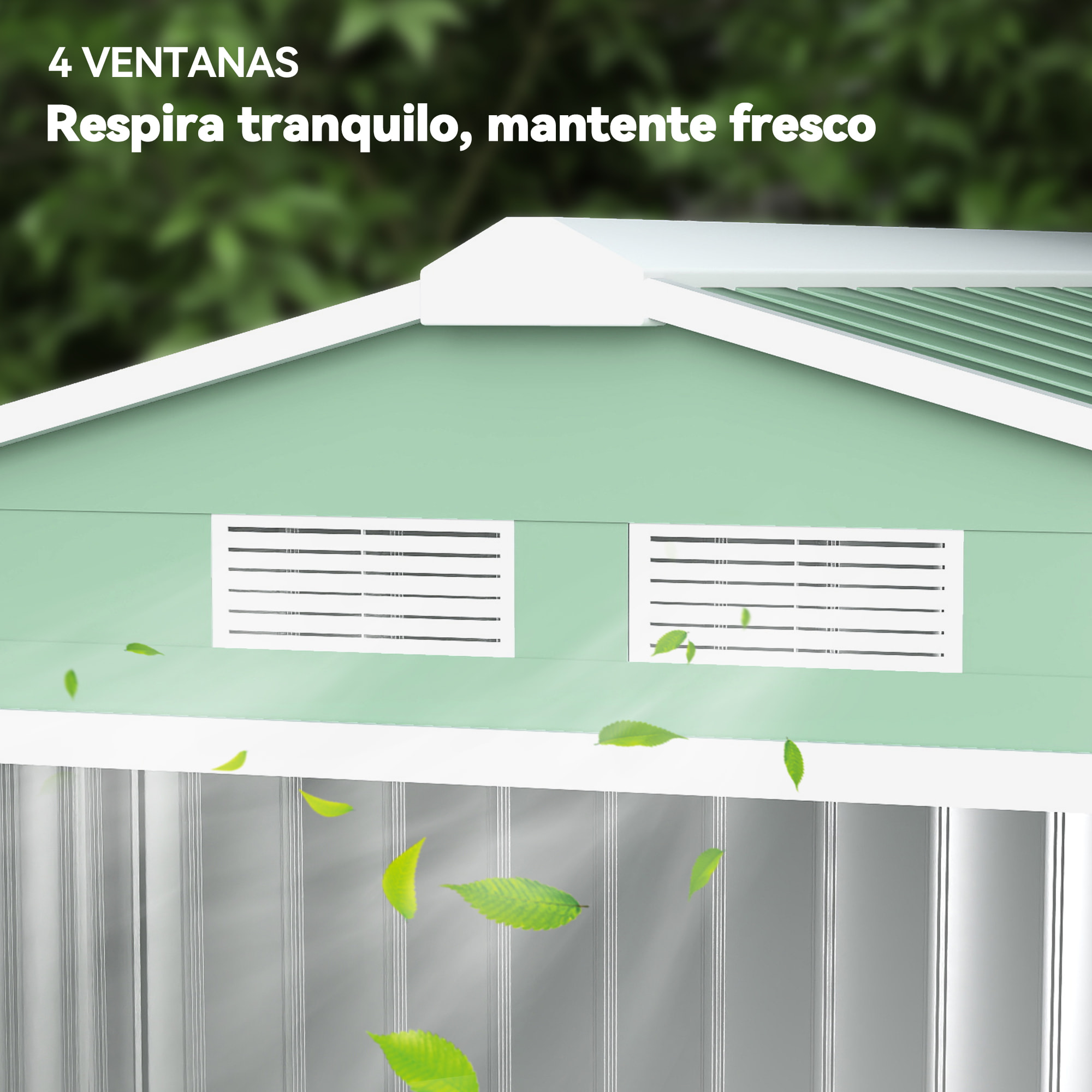 Caseta de Jardín Exterior, 2,5 m² 213x130x185 cm, Cobertizo de Jardín Exterior Metálico con 2 Puertas Correderas, Base Refuerzo (Suelo NO Incluido) y 4 Ventanas Verde Claro