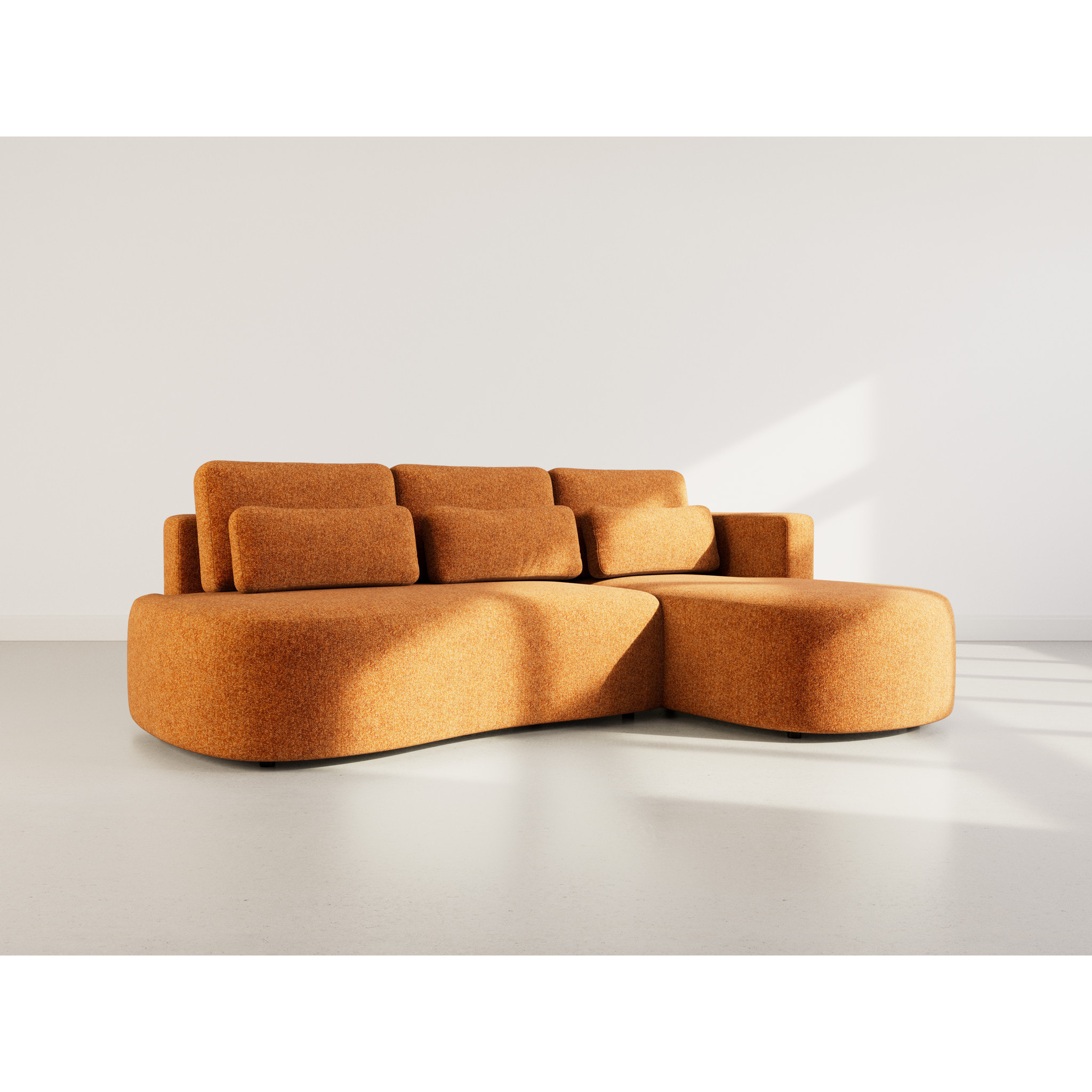 Mahina - canapé d'angle droit 4 places convertible avec coffre en tissu texturé - Terracotta