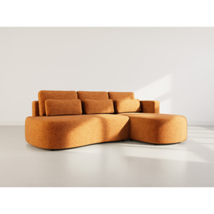 Mahina - canapé d'angle droit 4 places convertible avec coffre en tissu texturé - Terracotta