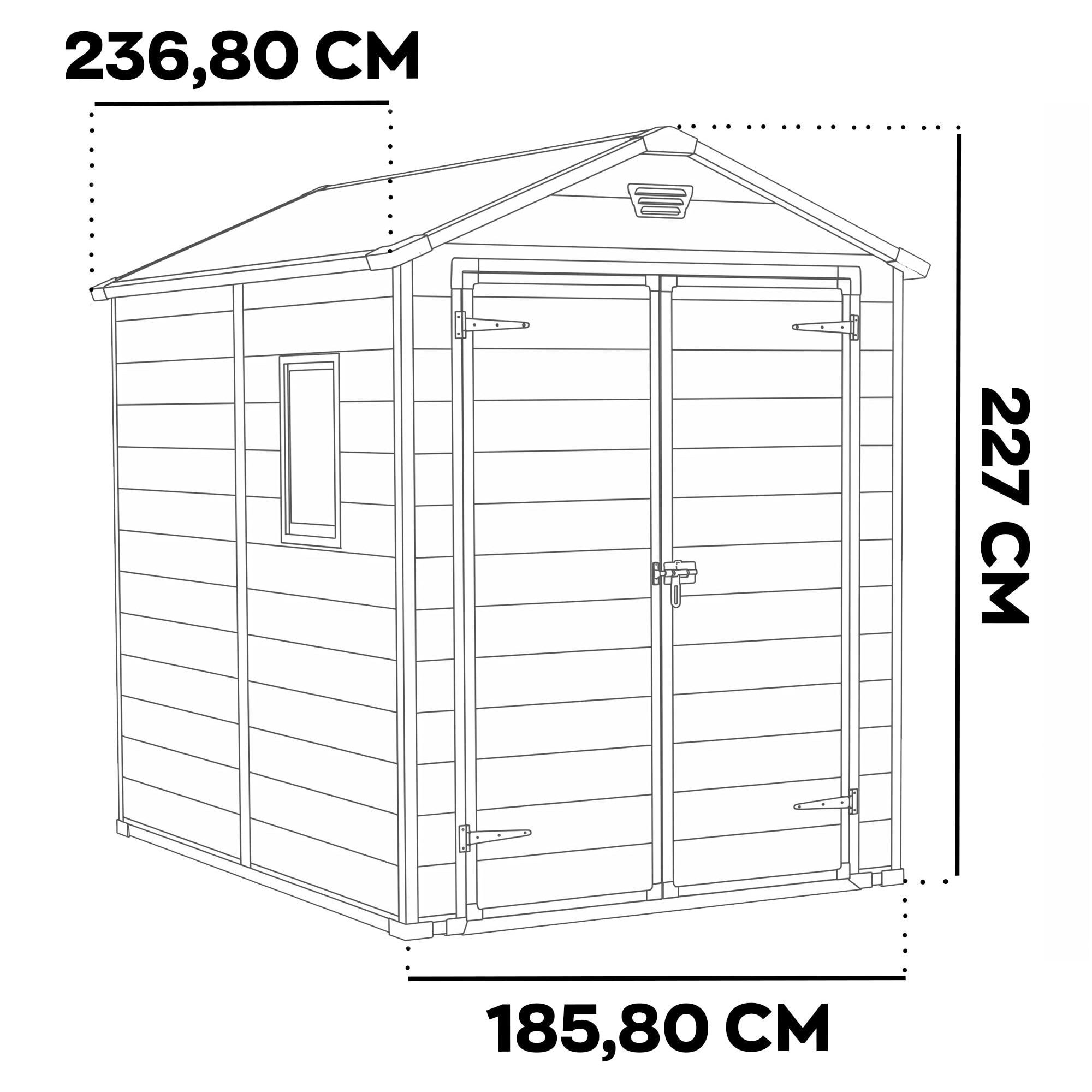 Manor 6x8 - Casetta da Giardino 185,80x227x236,80 cm 2 Ante per deposito attrezzi finitura effetto legno graffiato in Resina Beige