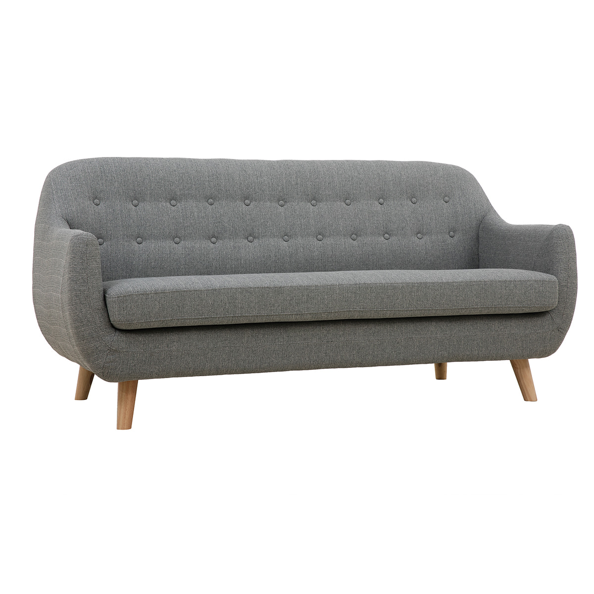 Canapé scandinave déhoussable 3 places en tissu gris clair et bois clair YNOK