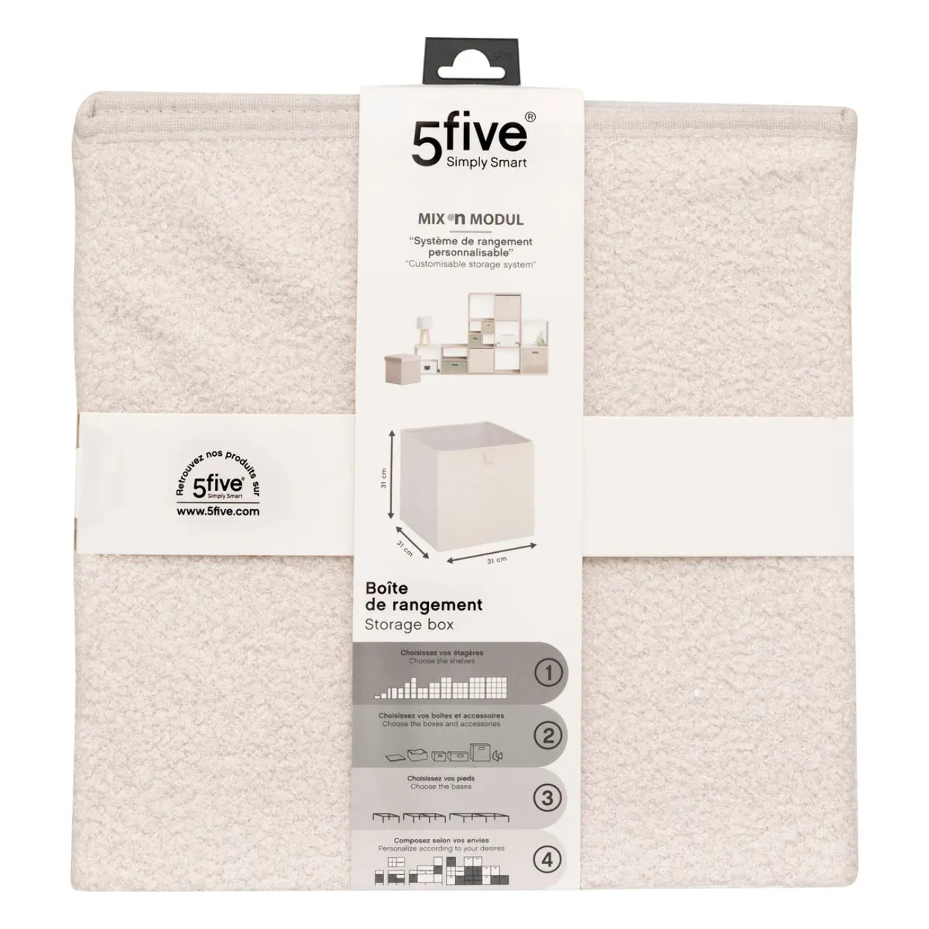 Boîte de rangement "Mix 'n' Modul" bouclette blanc 31x31cm