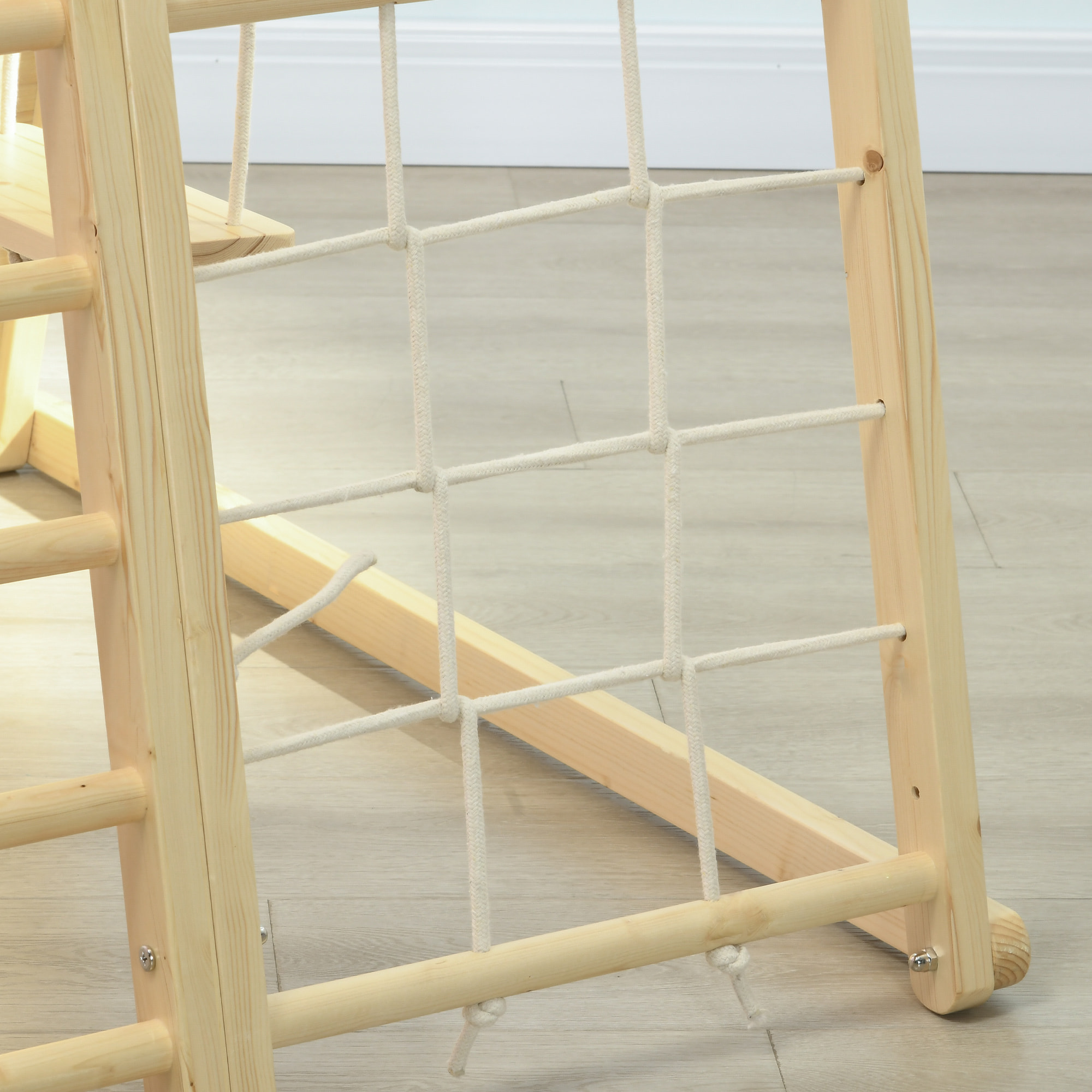 Ensemble d'escalade aire de jeux 5 en 1 avec balançoire, mur d'escalade, filet à grimper, échelle horizontale, jouets d'escalade pour enfants, 120 x 105 x 120 cm, bois naturel