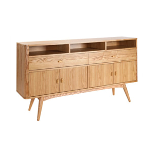 Buffet vintage en bois clair 4 portes 2 tiroirs L160 cm NORDECO