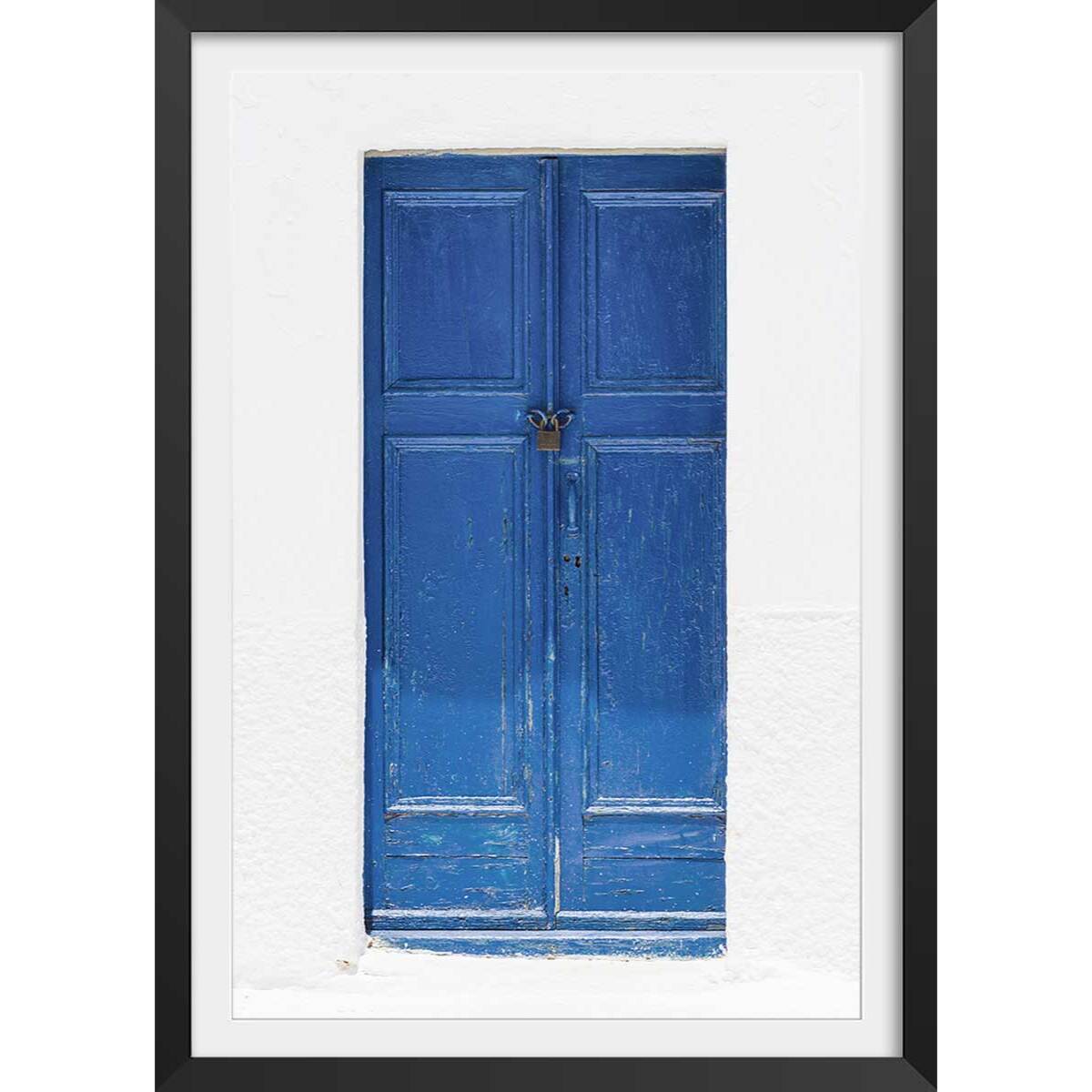Poster porte bleue ios Affiche + cadre en bois - Noir