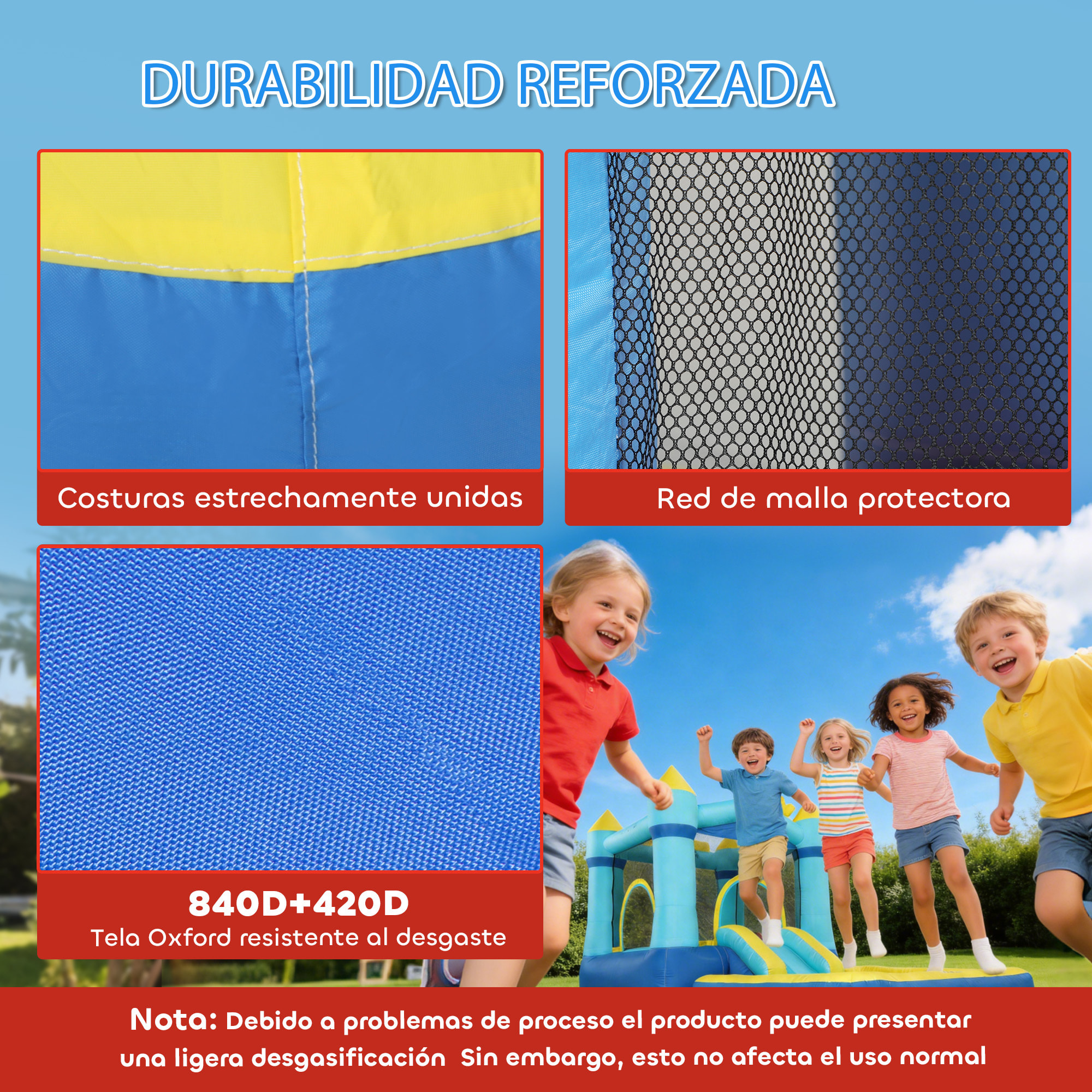Castillo Hinchable para Niños con Soplador, Castillo Hinchable con Tobogán, Cama Elástica, Piscina y Aro de Baloncesto, para Niños 3-8 Años, Interior y Exterior, 364x173x182 cm, Azul