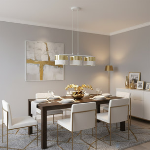 Lampada a sospensione Lux in acciaio bianco e oro