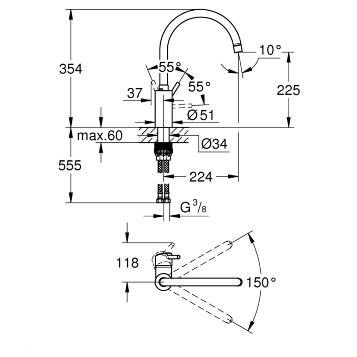 GROHE Concetto Mitigeur monocommande Evier bec haut 32661003