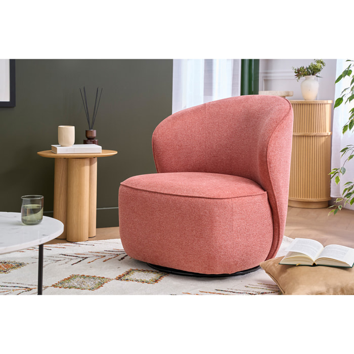 Fauteuil design pivotant en tissu effet velours texturé terracotta AMBER