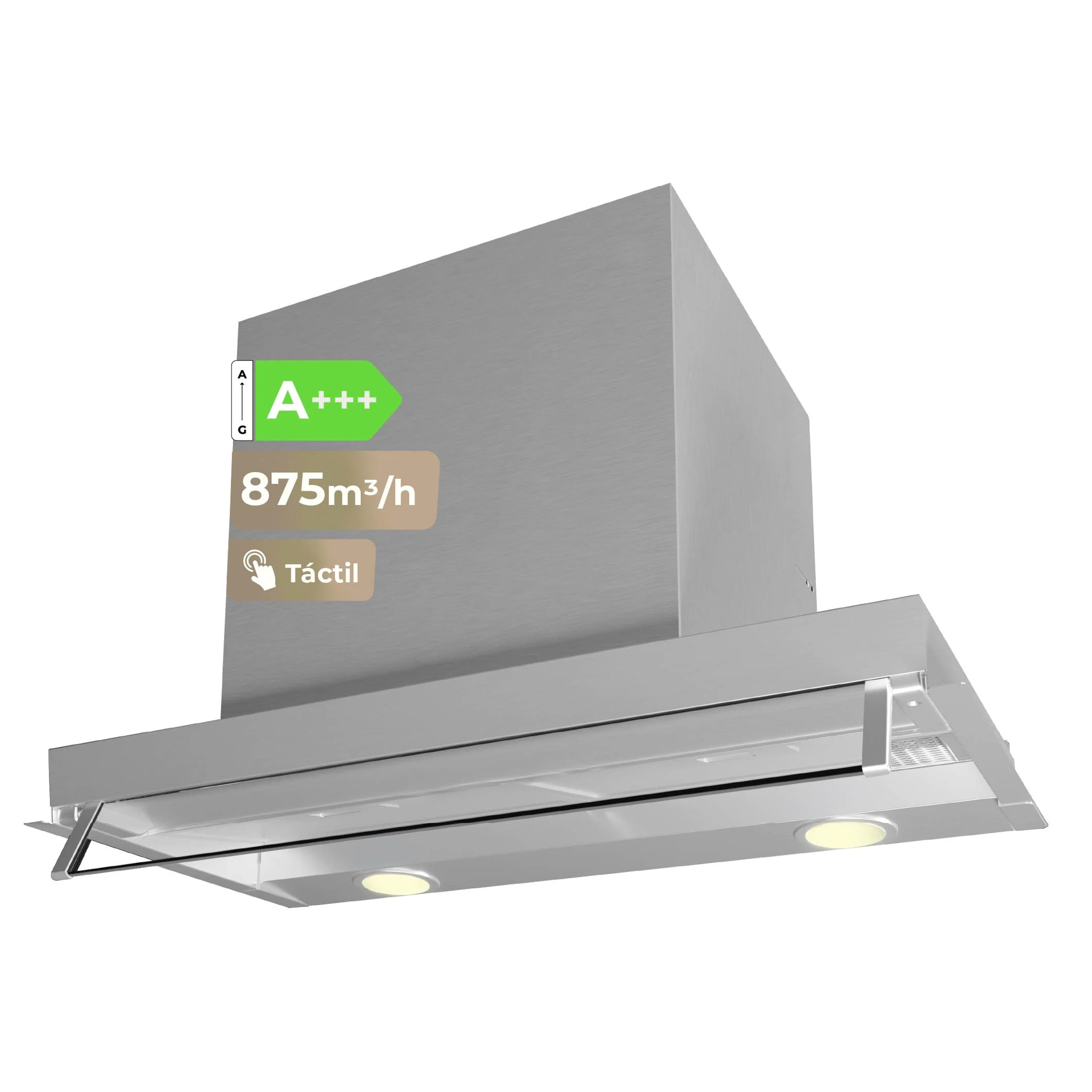 EVVO Campana Extractora Integrada CEi 55 Inox, 55 cm, 875 m³/h, A+++, Bajo Ruido, LED, Filtros de Aluminio y Carbón