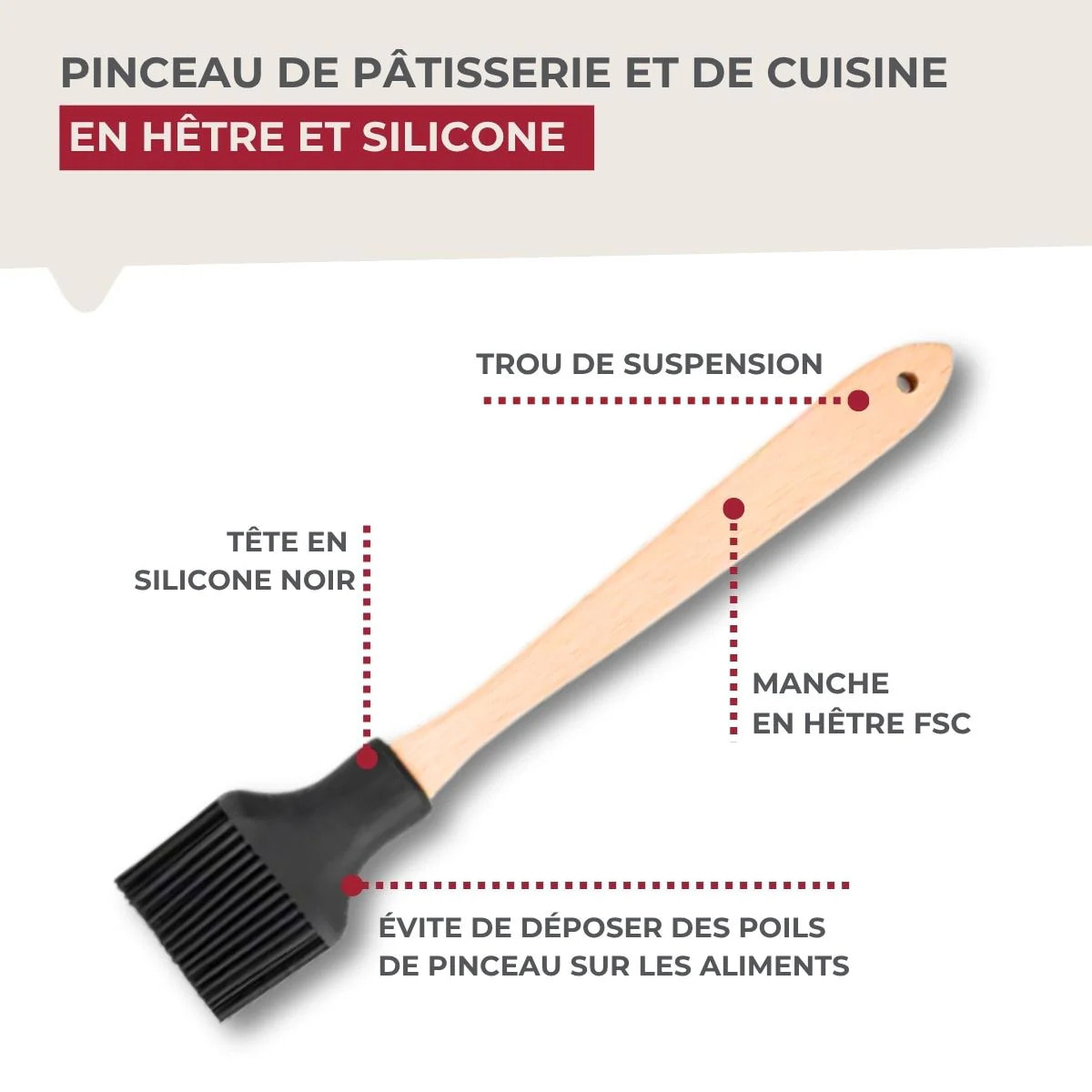 Pinceau de cuisine silicone 29 cm Fackelmann Acacia