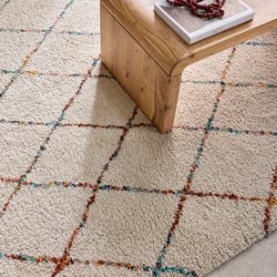 Tapis intérieur shaggy style berbère créme et multicolore BEVERLY