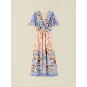 Oltre - Vestito flare in georgette fantasia - Azzurro