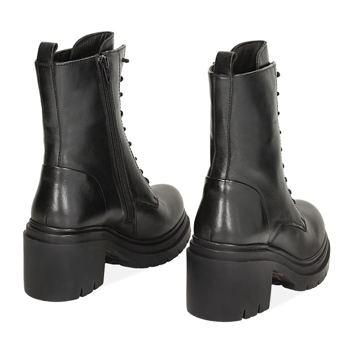 Anfibi neri in pelle, tacco 5 cm