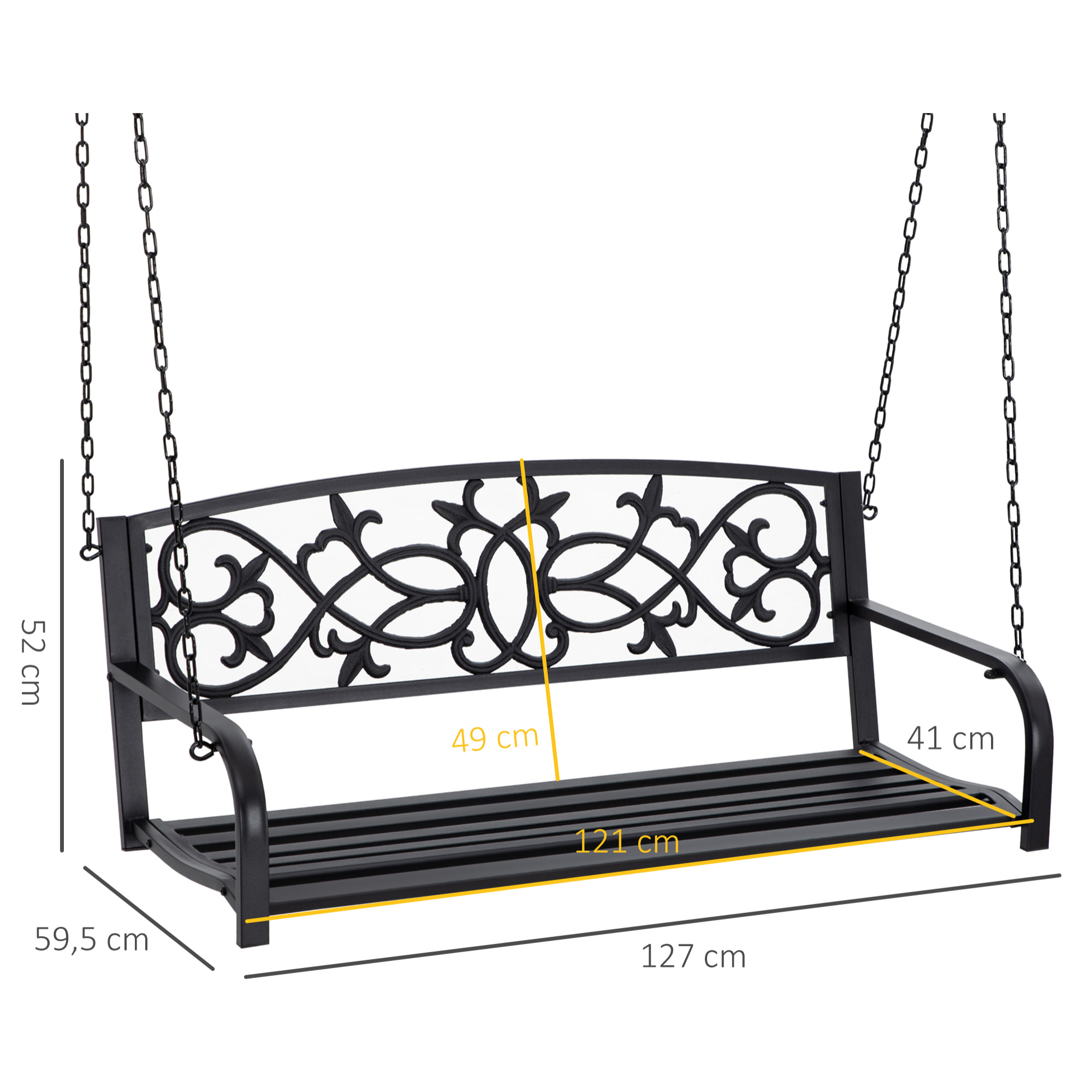 Banco Columpio de 2 Plazas de Acero con Reposabrazos Carga 240 kg 127x59,5x52 cm