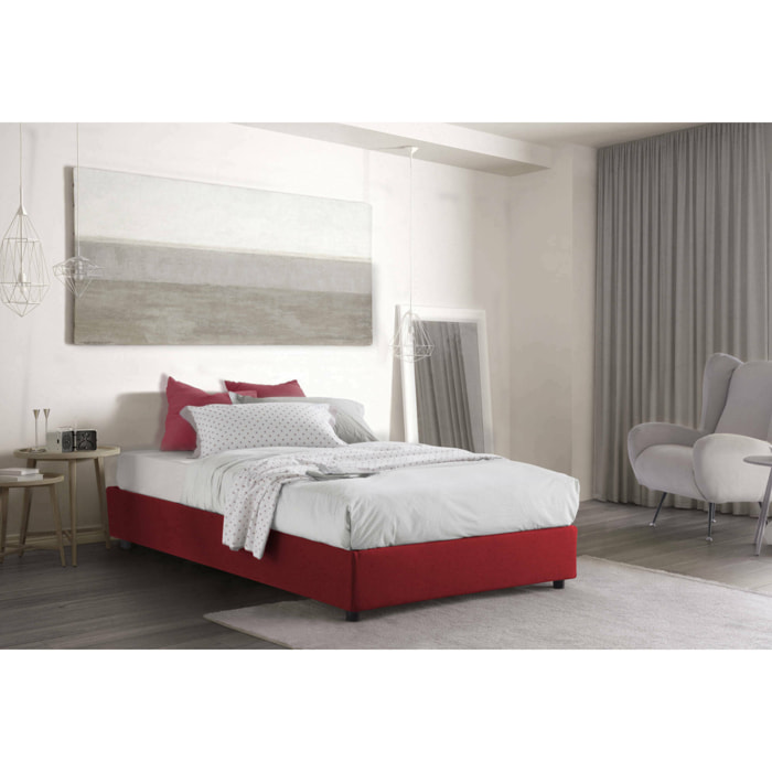 Letto piazza e mezza Asid, Letto contenitore con rivestimento in tessuto, 100% Made in Italy, Apertura frontale, adatto per materasso Cm 120x190, Rosso