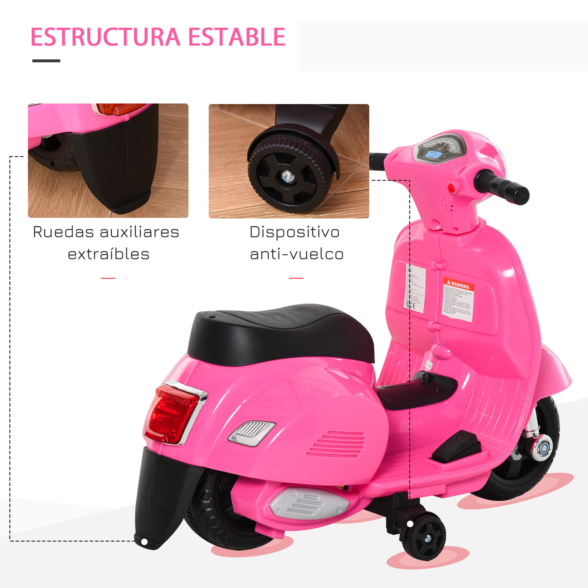 Moto Eléctrica Vespa para Niños de +18 Meses Rosa